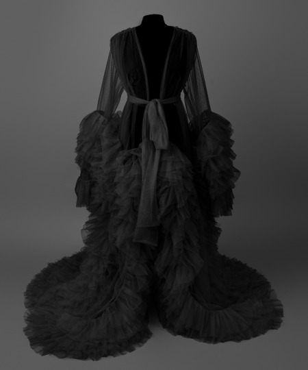 luxe tule robe - zwart